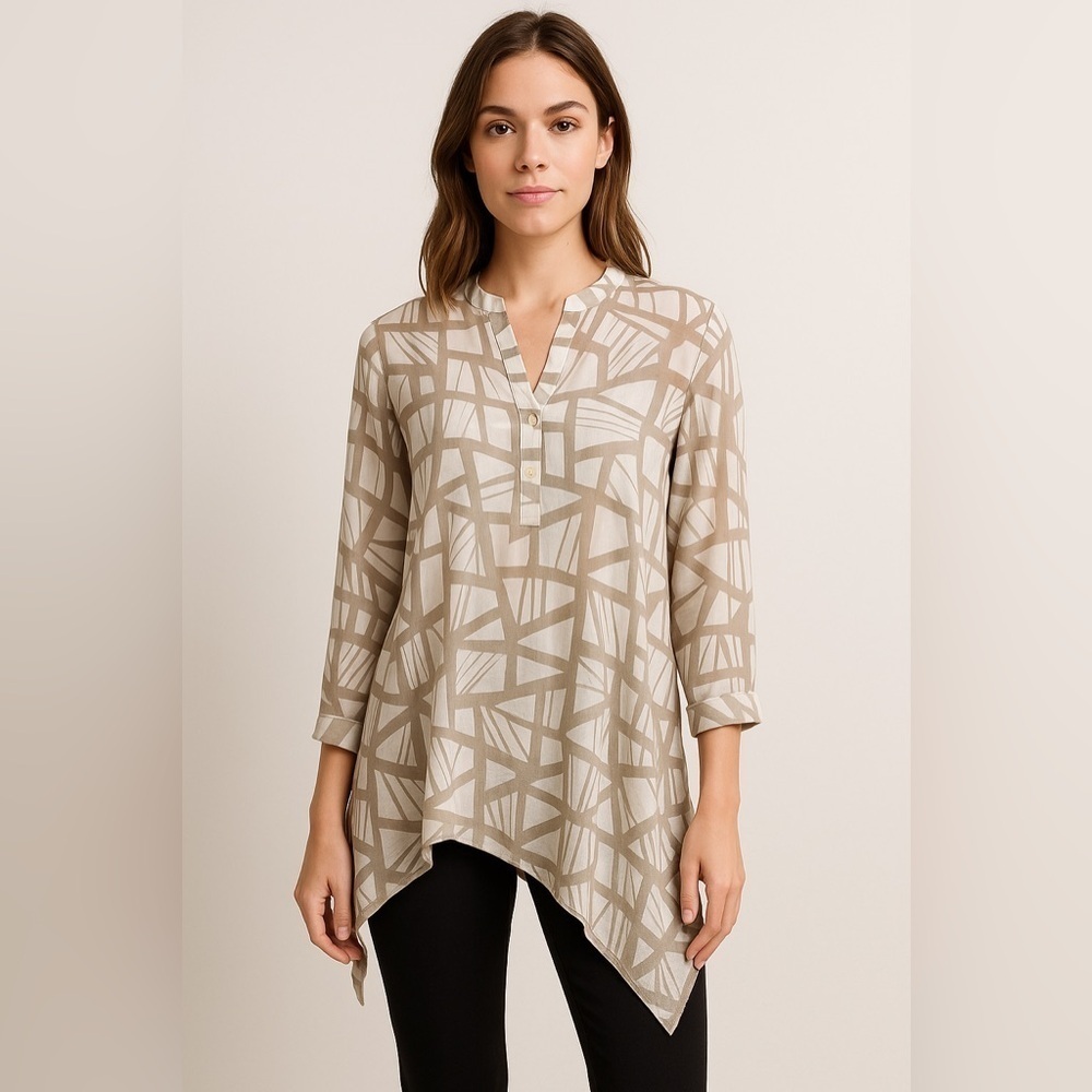 Chico’s Sheer Tunic Blouse Size 2 L | Lagenlook Asymmetrical Boho Coastal Beach